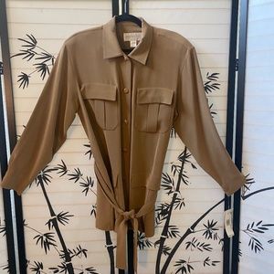 Jones New York Silk Tie Waist Blouse. 100% Silk. Pecan Brown. Size 10. NWT.